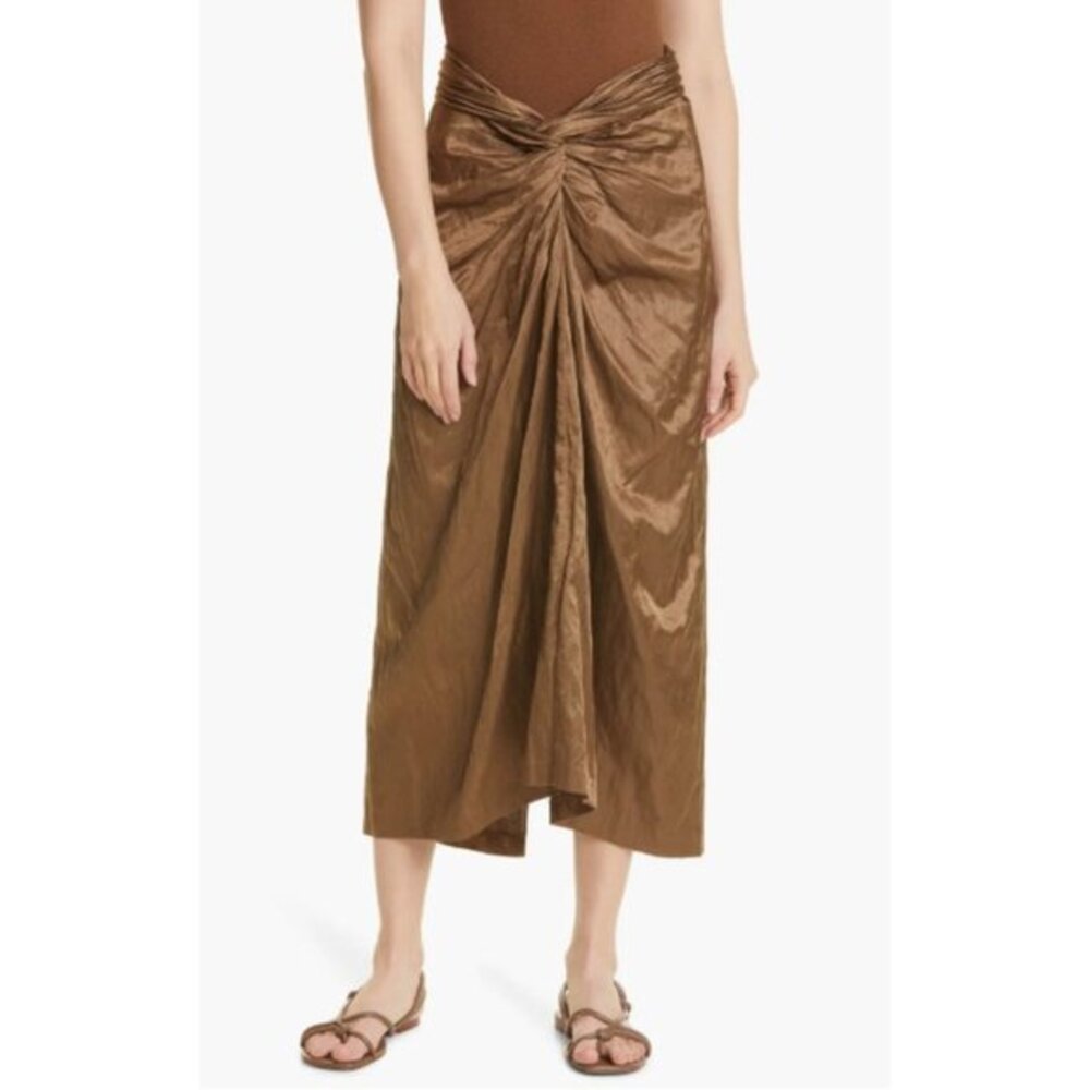 VINCE Metallic Twist Front Skirt Cotton Blend satin Finish SZ 6 NEW $395